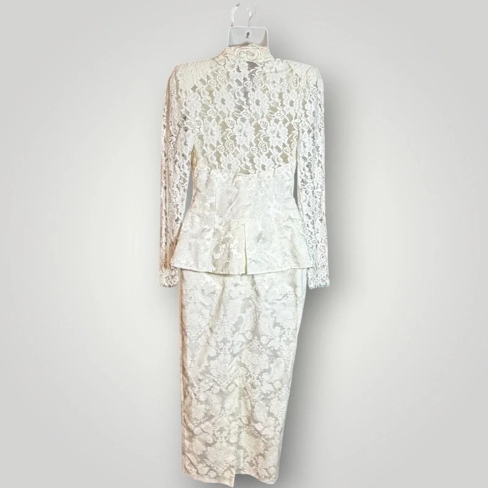 Scott McClintock Vtg Ivory Damask Lace Skirt Suit Set 2pc Wedding‎ Formal 6